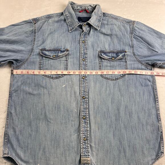 Levi Strauss Signature Pearl Snap Distressed Denim Shirt Men's Size XL - Picture 3 of 9